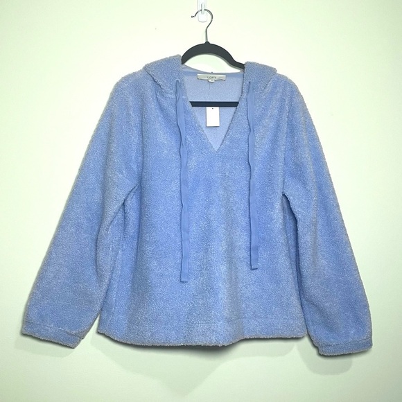 Loft Sherpa Teddy Bear Hoodie Womens Light Blue Pullover Large - Picture 2 of 6